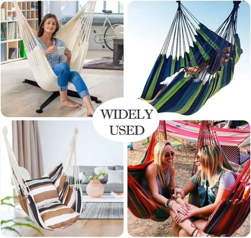 Cotton Weave Hammock Chair with Stand - 300 lbs Capacity for Indoor & Outdoor - Image 3