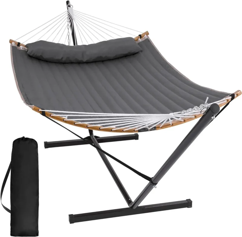 Double Fabric Hammock with Curved Spreader Bar - 450 lbs Capacity for Backyard & Patio - Image 11