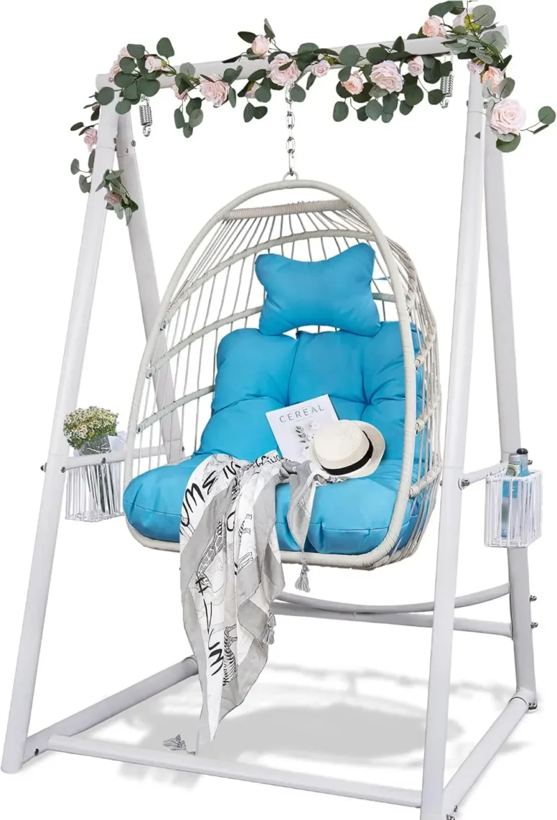 Rattan Egg Swing Chair with Stand & Cushion - 330 lbs Capacity for Patio & Garden - Image 10