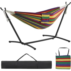 Double Fabric Hammock with Steel Stand - 450 lbs Capacity for Backyard & Patio