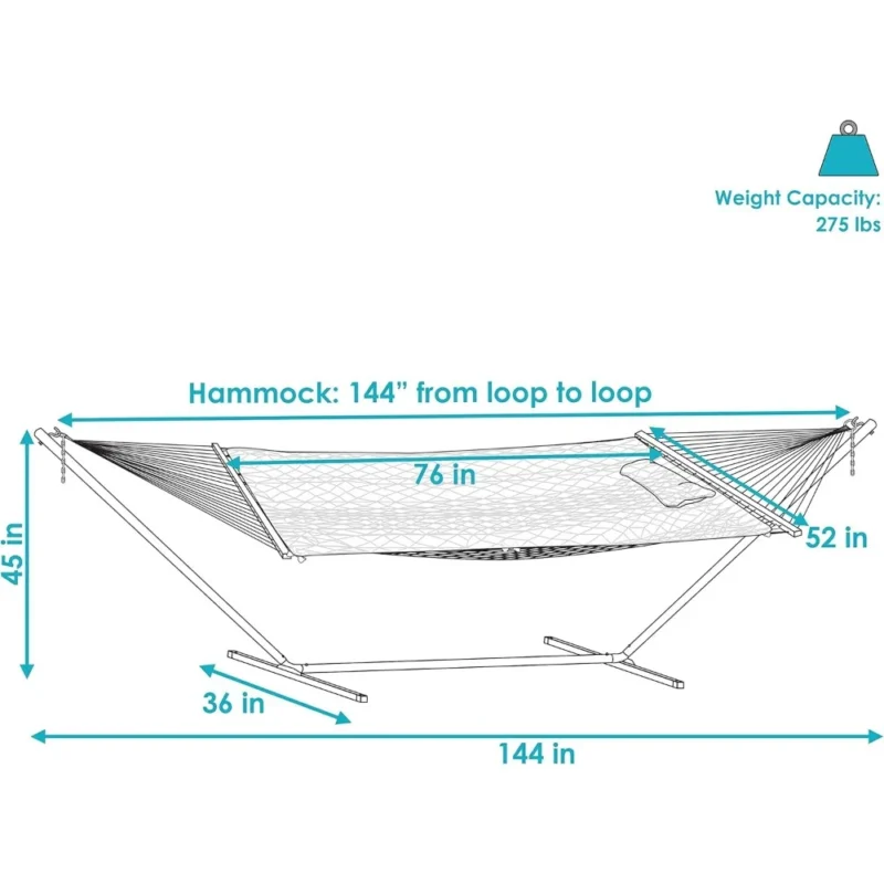 Polyester Rope Hammock with Steel Stand - 275 lbs Capacity for Backyard & Patio - Image 3