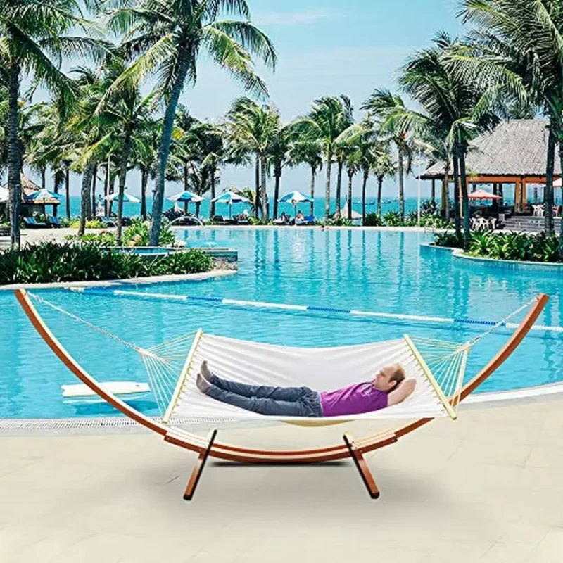 Wooden Arc Hammock Stand with Spreader Bar - 400lb Capacity for Backyard Relaxation - Image 5