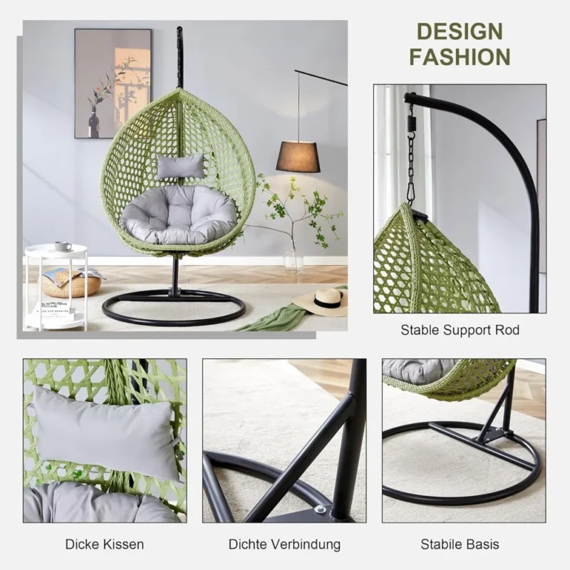 Hanging Egg Chair with Cushions and Stand - 350 lbs Capacity for Indoor & Outdoor Use - Image 4