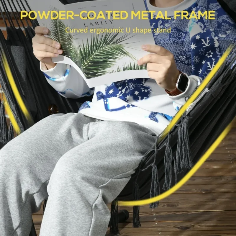 Cotton Hammock Swing Chair with Steel Stand - 330 lbs Capacity for Patio & Outdoor - Image 3