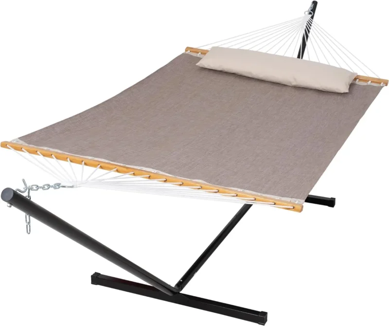 Double Textilene Hammock with Steel Stand - 450 lbs Capacity for Garden & Poolside - Image 9