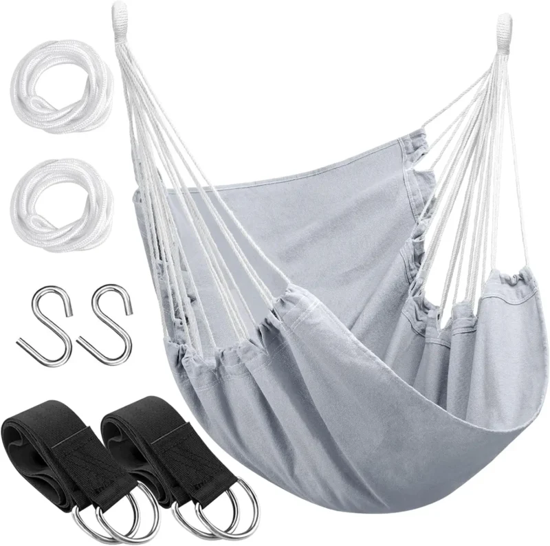 Cotton Weave Hammock Chair with Stand - 300 lbs Capacity for Indoor & Outdoor - Image 8