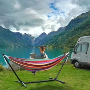 Double Fabric Hammock with Steel Stand - 450 lbs Capacity for Backyard & Patio