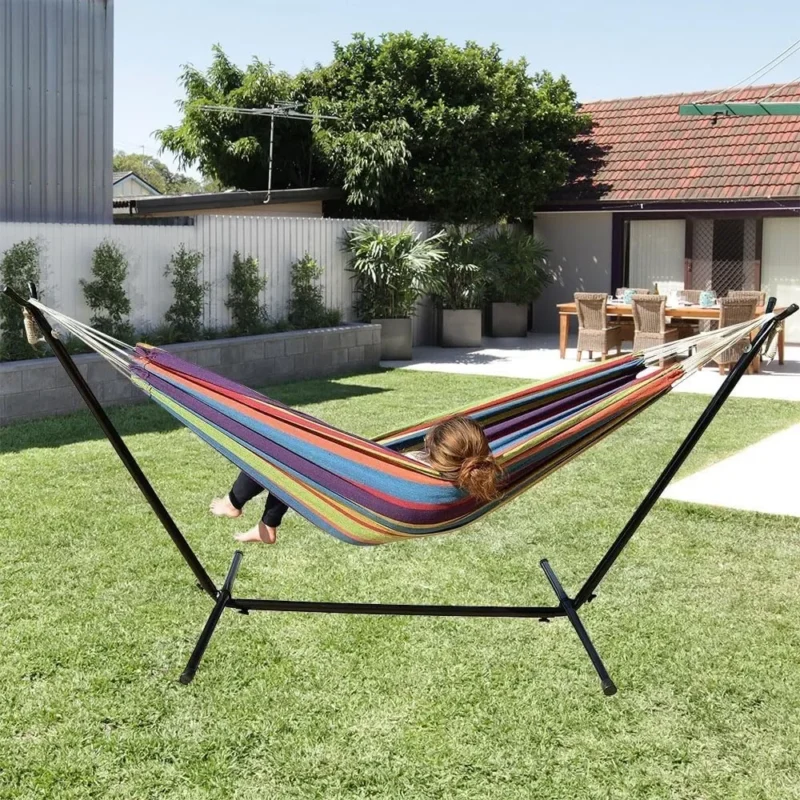 Double Fabric Hammock with Steel Stand - 250 lbs Capacity for Backyard & Patio - Image 6