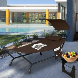 Adjustable Canopy Hammock with Rustproof Metal Stand - 350 lbs Capacity for Backyard Relaxation