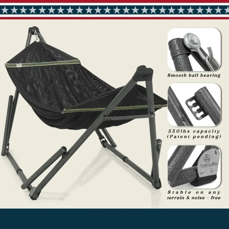 Foldable Steel Hammock with Stand - 550 lbs Capacity for Backyard & Camping - Image 5