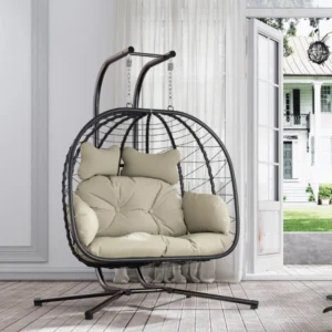 Double Wicker Egg Chair Hammock with Stand - 700 lbs Capacity for Patio & Garden