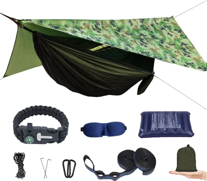 Portable Camping Hammock with Mosquito Net and Rain Fly - 400 lbs Capacity for Outdoor Adventures - Image 7
