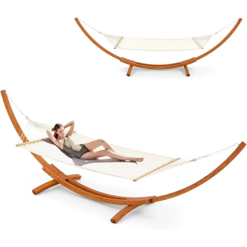 Double Wooden Hammock with Stand - 2 Person 400 lbs Capacity for Patio & Backyard - Image 2