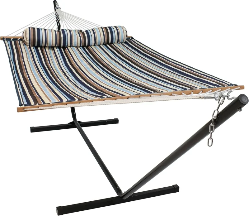 Double Quilted Fabric Hammock with Steel Stand - 400 lbs Capacity for Outdoor Patio & Backyard - Image 10