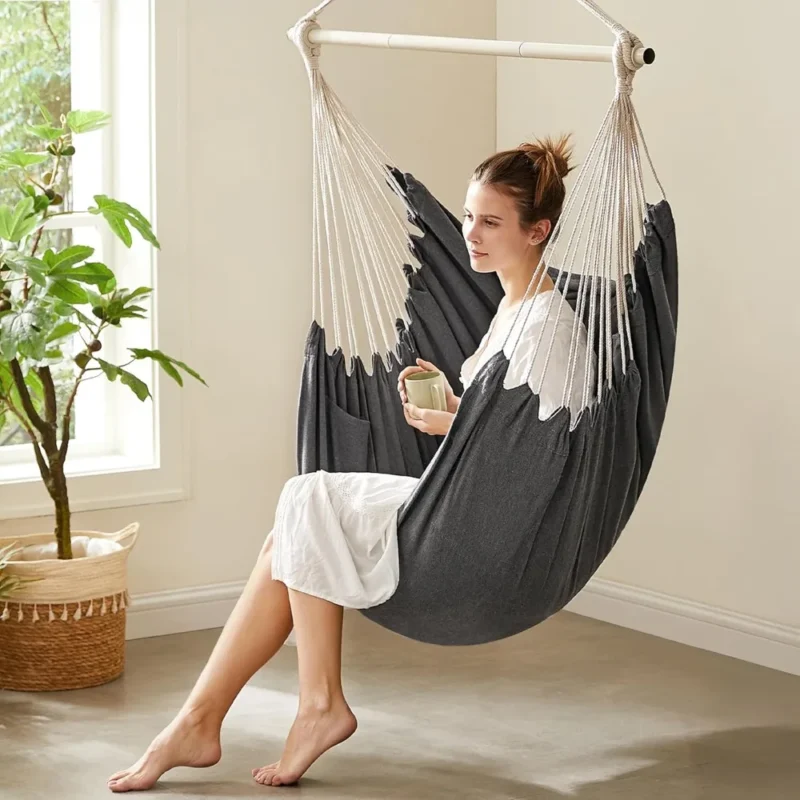 Hanging Hammock Chair with 2 Cushions - 500 lb Capacity for Indoor & Outdoor Relaxation