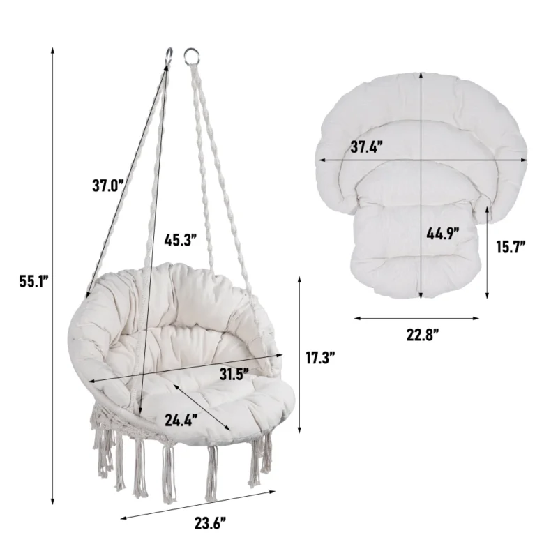 Macrame Hammock Chair Swing - 330 Lbs Capacity for Indoor & Outdoor Relaxation - Image 4