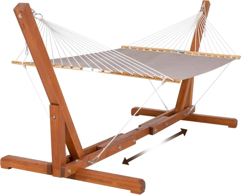 Double Wood & Textilene Hammock with Steel Stand - 475 lbs Capacity for Backyard & Patio - Image 7
