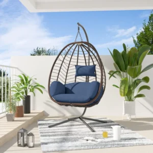 Hanging Egg Chair with Cushions and Stand - 350 lbs Capacity for Indoor & Outdoor