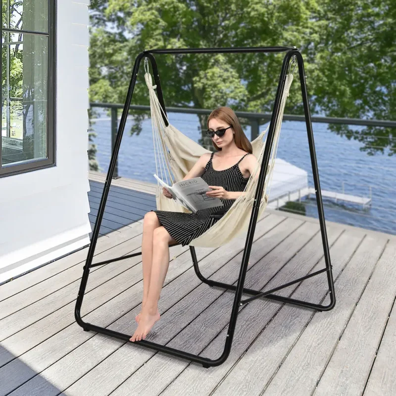 Hanging Padded Swing Chair with Heavy Duty Steel Stand - 350 lbs Capacity for Indoor & Outdoor - Image 4