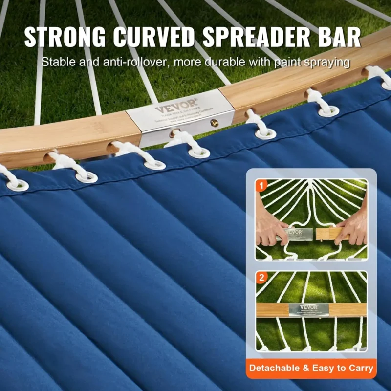 Double Quilted Fabric Hammock with Steel Stand - 480 lbs Capacity for Backyard & Patio - Image 4
