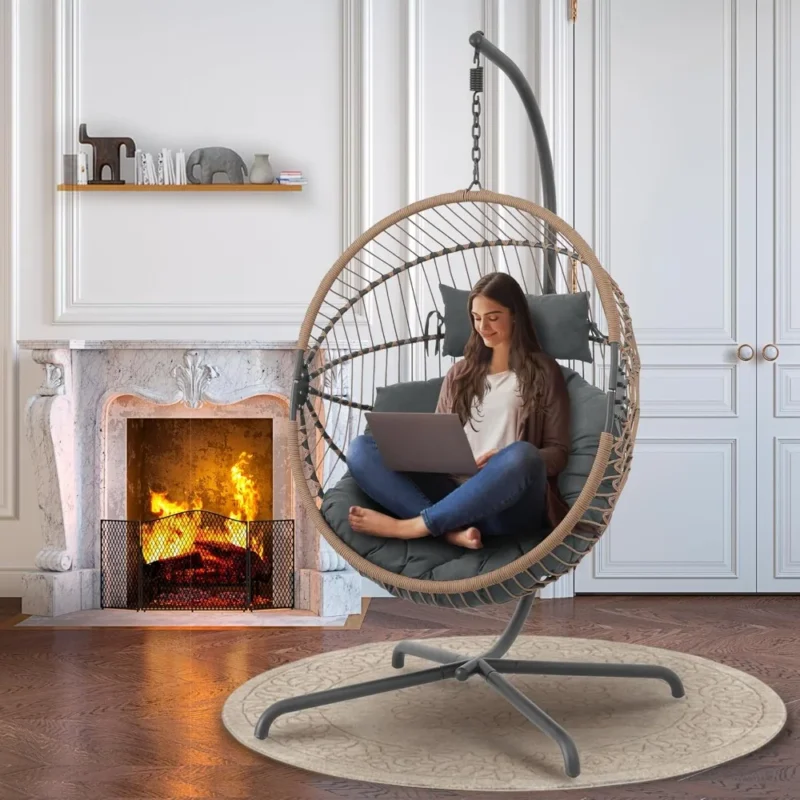 Hanging Egg Chair with Steel Frame Stand - 350 lbs Capacity for Patio & Garden