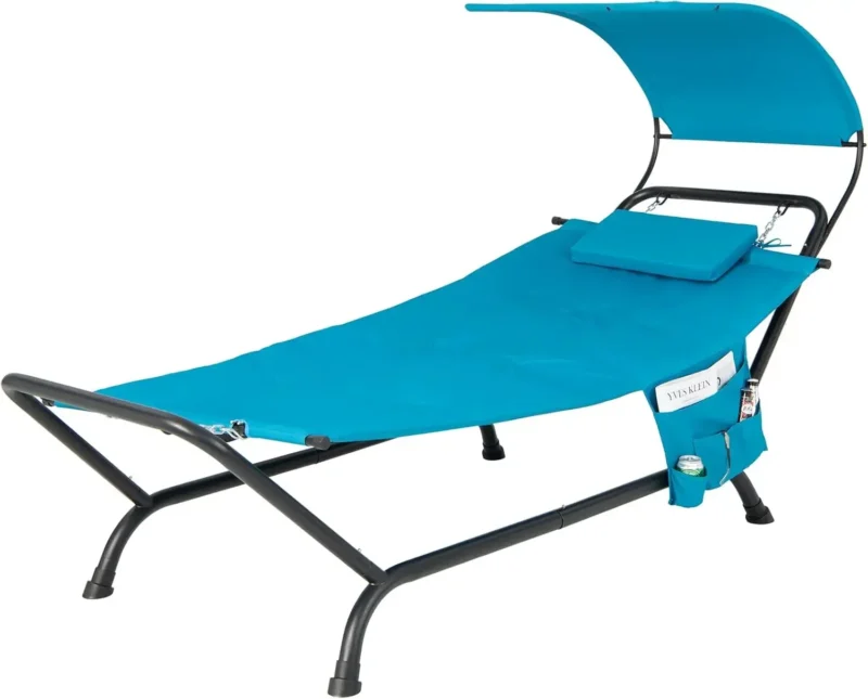 Deluxe Hanging Chaise Lounge Chair with Canopy and Stand - 265 lbs Capacity for Patio & Yard - Image 8
