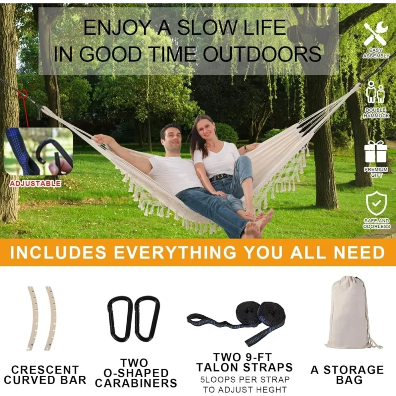Double Macrame Hanging Swing Hammock - 500 lbs Capacity for Indoor & Outdoor Spaces - Image 6