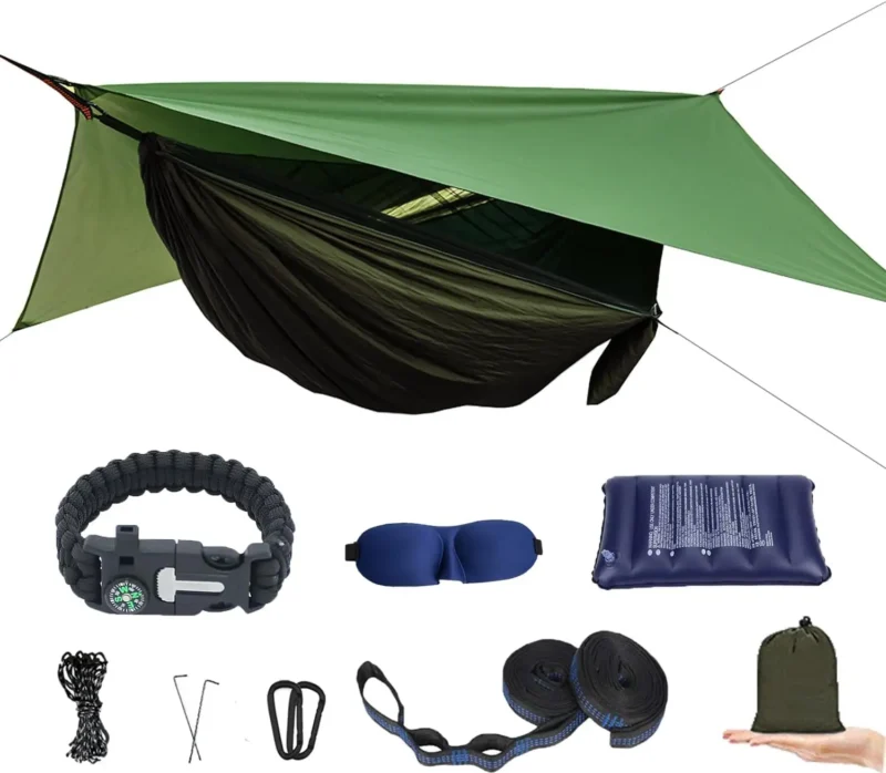 Portable Camping Hammock with Mosquito Net and Rain Fly - 400 lbs Capacity for Outdoor Adventures - Image 8