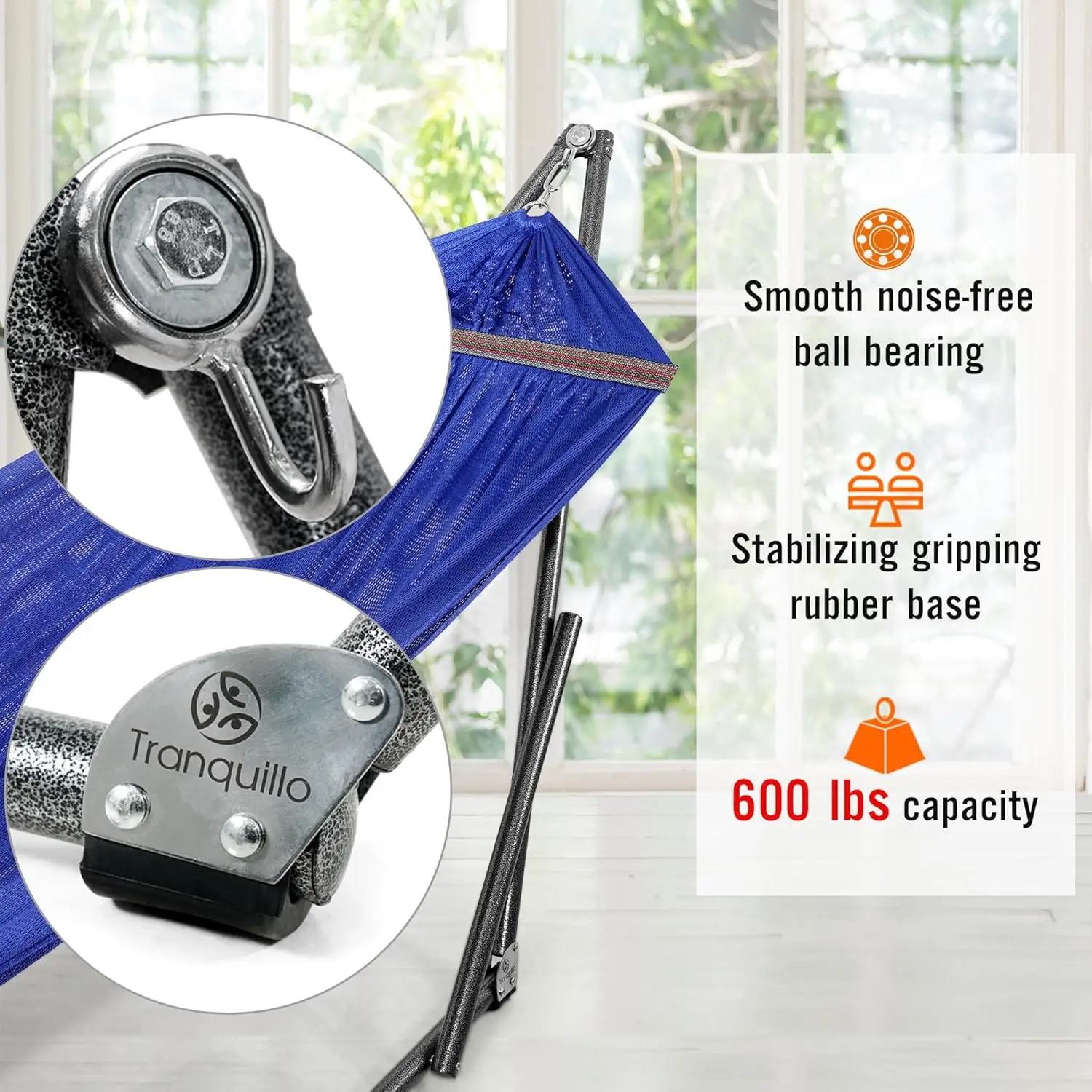 Portable hammock with sturdy stand showing quality construction features