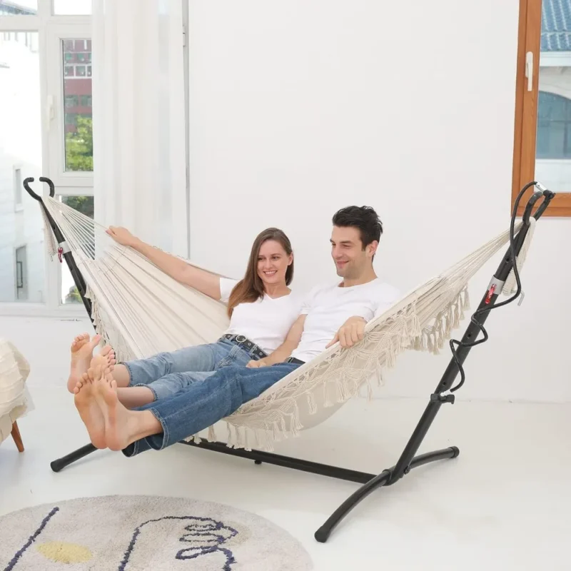 Double Macrame Hanging Swing Hammock - 500 lbs Capacity for Indoor & Outdoor Spaces - Image 4