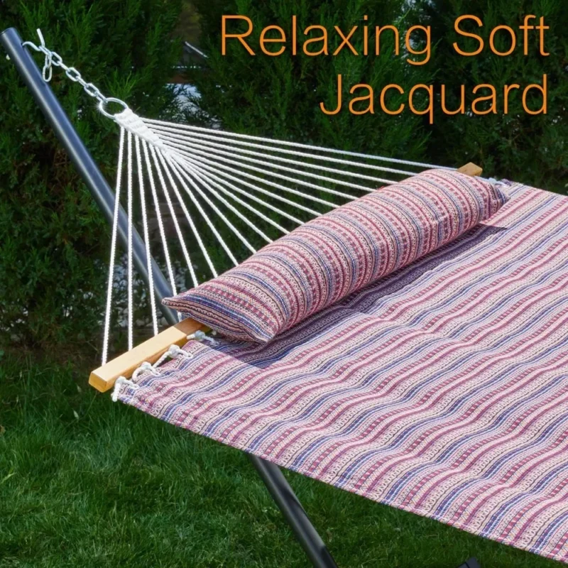 Double Jacquard Hammock with Steel Stand - 475 lbs Capacity for Backyard & Patio - Image 3