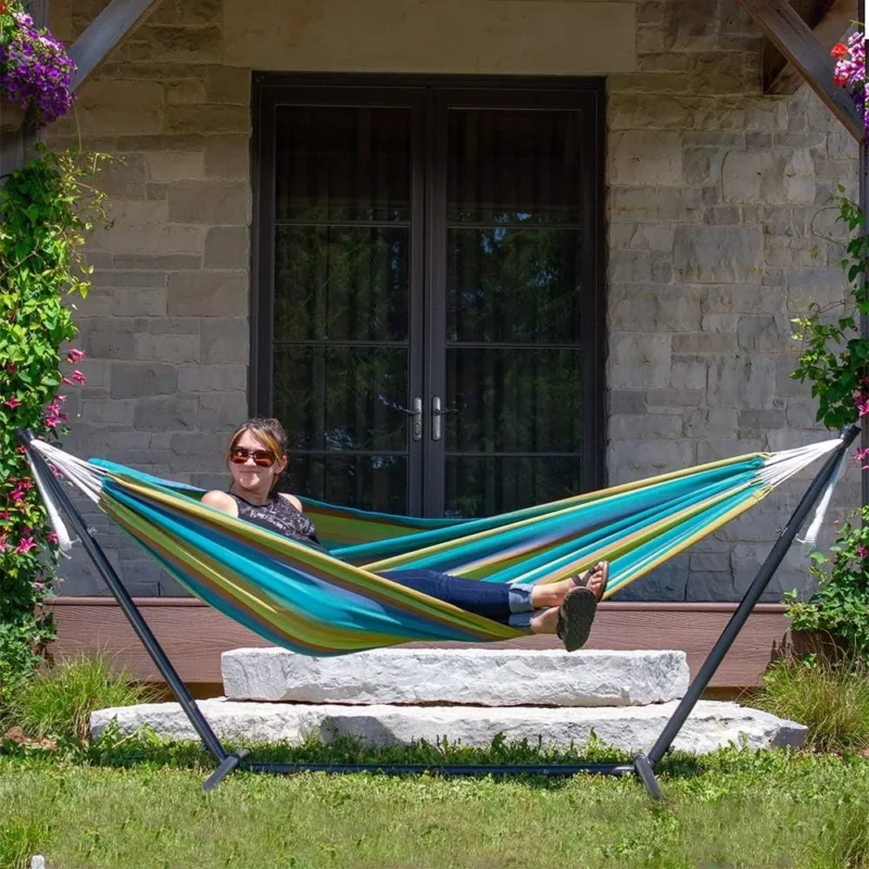 Double Sunbrella Fabric Hammock with Space-Saving Steel Stand - 450 lbs Capacity for Patio & Backyard - Image 3