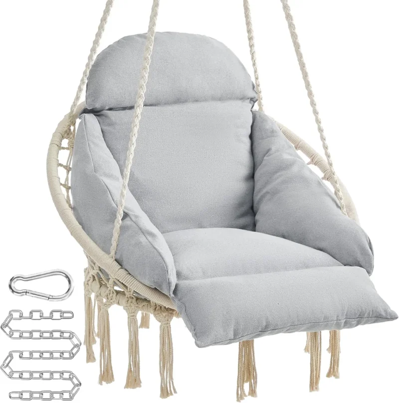 Boho Hanging Chair with Thick Cushion - 330 lbs Capacity for Bedroom & Patio - Image 8