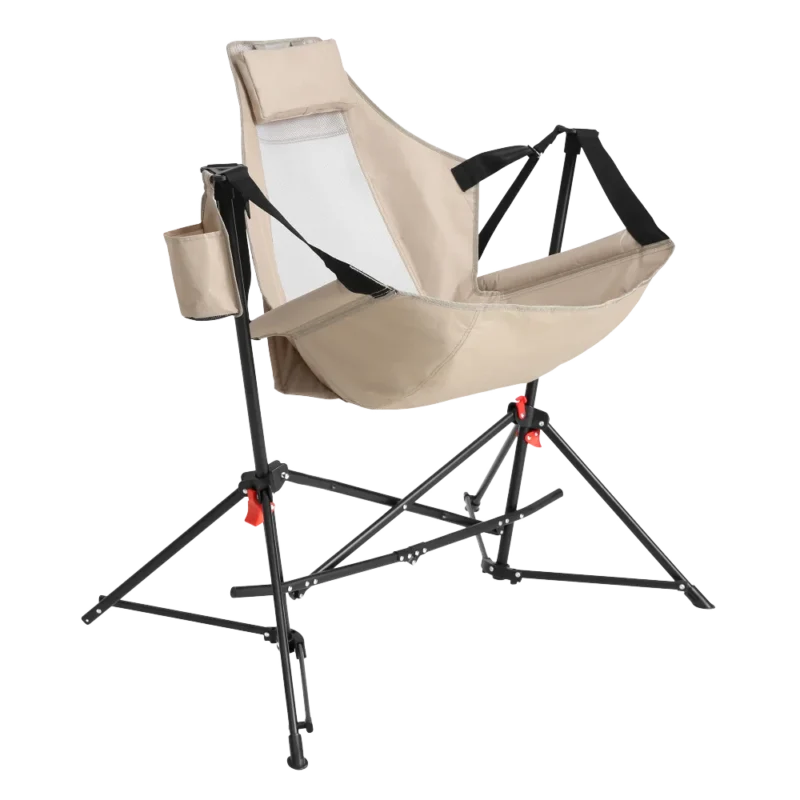 Portable Folding Camping Rocking Chair with Pillow and Cup Holder - 300 lbs Capacity for Outdoor Recreation