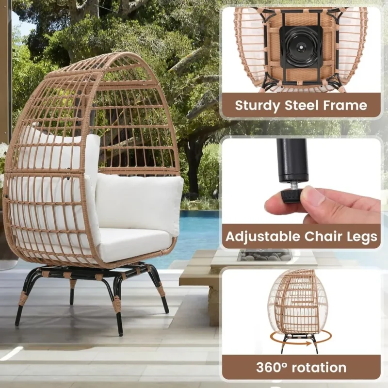 360° Swivel Rattan Egg Chair with Stand - 300 lbs Capacity for Indoor & Outdoor Use - Image 6