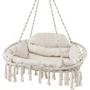 Double Macrame Hammock Swing with Cushions - 440 lbs Capacity for Indoor & Outdoor