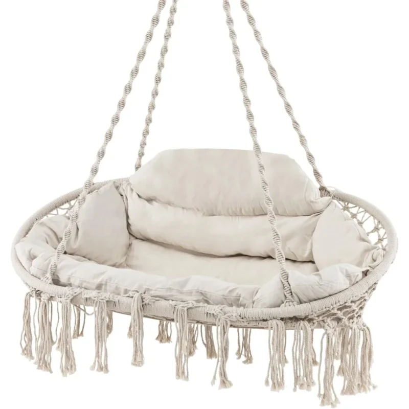 Double Macrame Hammock Swing with Cushions - 440 lbs Capacity for Indoor & Outdoor