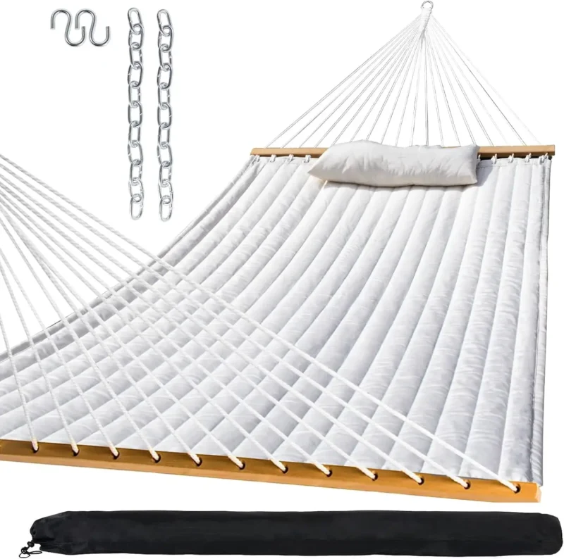 Double Quilted Fabric Hammock with Spreader Bars & Pillow - 450 lbs Capacity for Backyard & Patio - Image 8