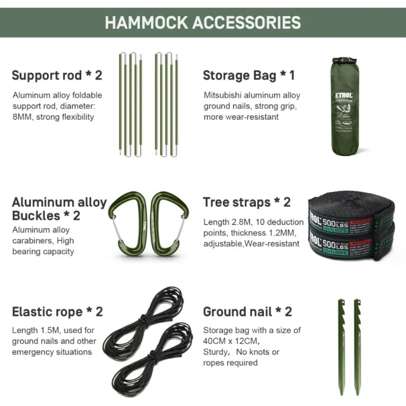 3-in-1 Portable Hammock with Mosquito Net - 250 lbs Capacity for Camping & Travel - Image 6