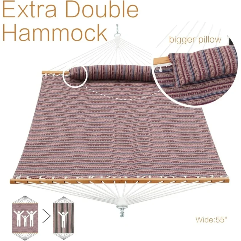 Double Jacquard Hammock with Steel Stand - 475 lbs Capacity for Backyard & Patio - Image 4