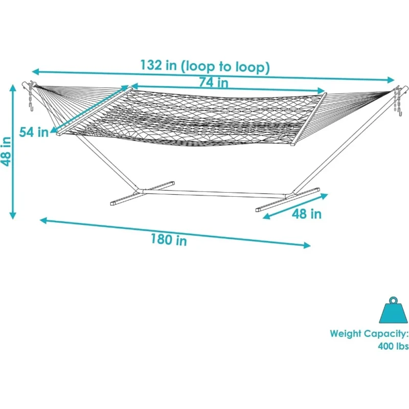 Double Polyester Rope Hammock with Steel Stand - 400 lbs Capacity for Backyard & Patio - Image 3