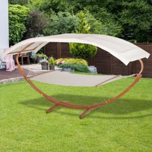 Double Wooden Hammock with Canopy - 396 lbs Capacity for Indoor & Outdoor Relaxation