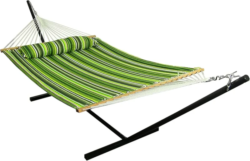 Double Quilted Fabric Hammock with Steel Stand - 400 lbs Capacity for Outdoor Patio & Backyard - Image 13