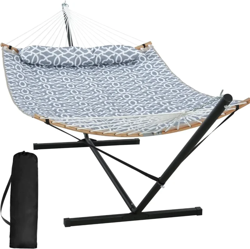 Double Fabric Hammock with Curved Spreader Bar - 450 lbs Capacity for Backyard & Patio - Image 13