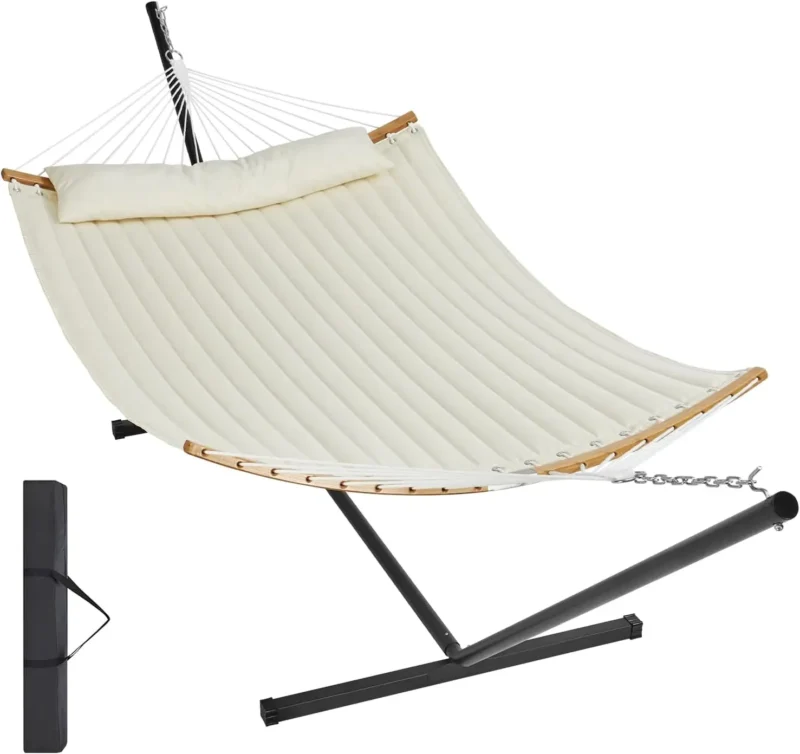 Double Quilted Hammock with Steel Stand - 480 lbs Capacity for Backyard & Patio - Image 9