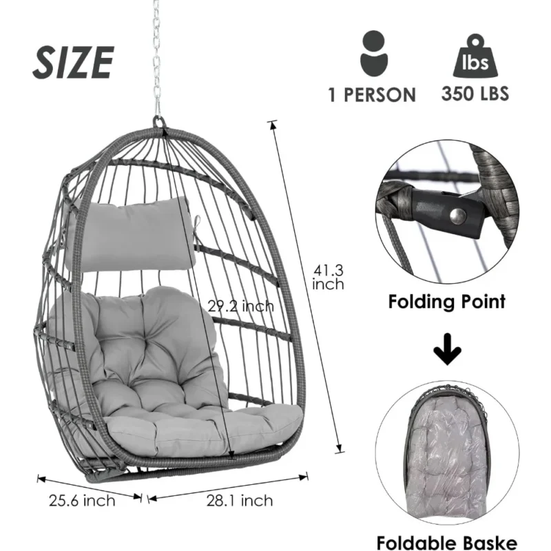 Foldable Egg Chair Hammock with Hanging Chain - 300 lbs Capacity for Indoor & Outdoor Use - Image 5
