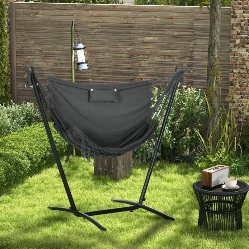 Cotton Hammock Swing Chair with Steel Stand - 330 lbs Capacity for Patio & Outdoor - Image 2