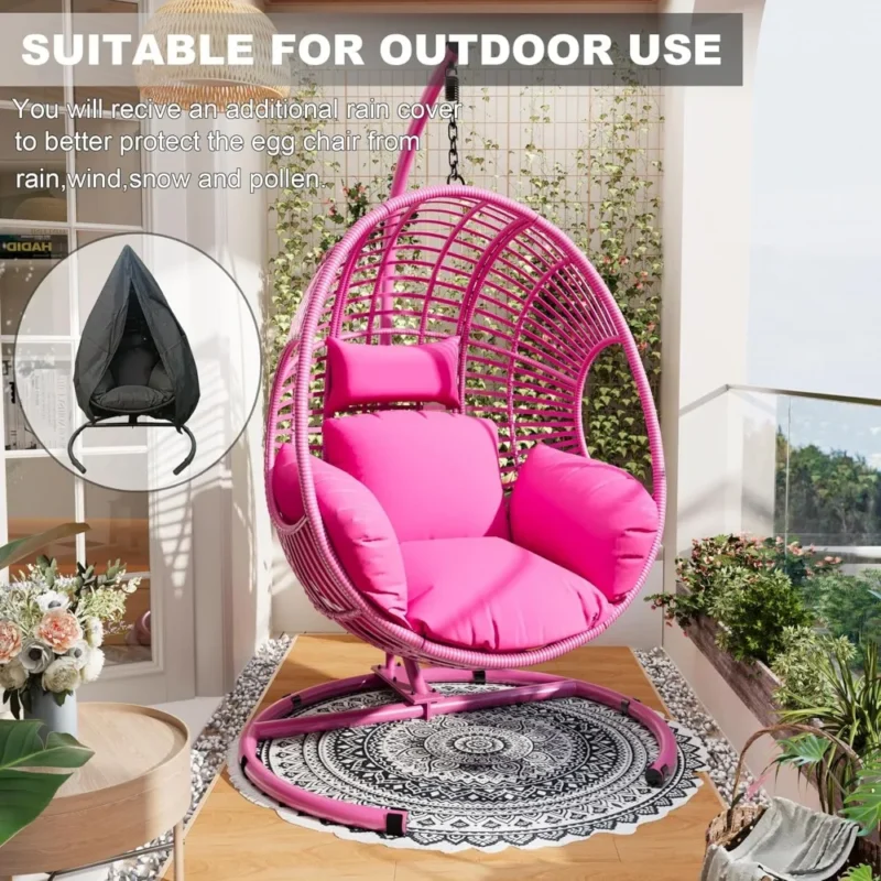 Oversized Wicker Egg Chair with Stand - 400 lbs Capacity for Indoor & Outdoor - Image 3