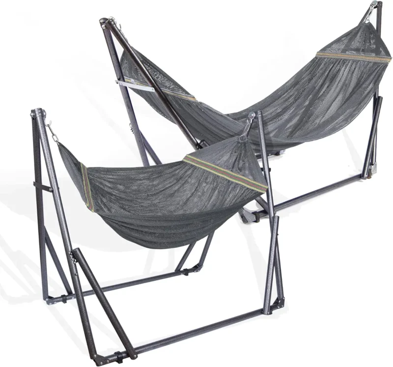 2-in-1 Polyester Hammock with Steel Stand - 450 lbs Capacity for Indoor & Outdoor Relaxation - Image 10