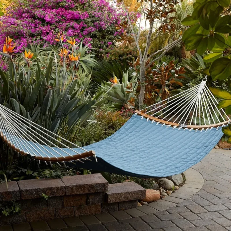 Double Quilted Polyester Hammock with Stand - 450 lbs Capacity for Backyard & Patio - Image 6